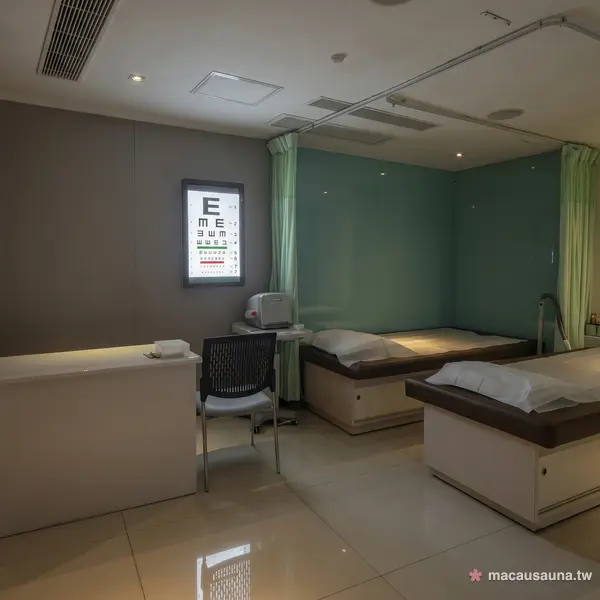 東方皇堡水療醫療診間主題房視力表與檢查床，澳門桑拿主題房
