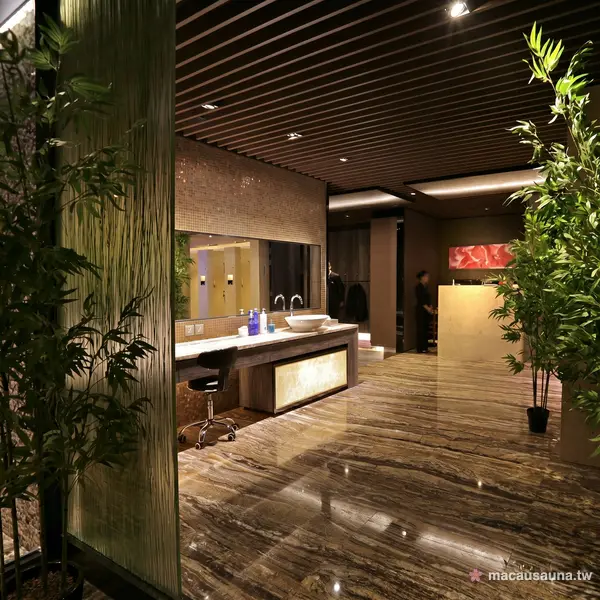 壹號桑拿盥洗梳妝區與竹景，澳門桑拿精緻設施